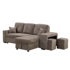 95" Pull Out Sleeper Sofa, Reversible L-Shape Sectional Couch With Storage Chaise And 2 Stools-ModernLuxe 15 95" Pull Out Sleeper Sofa, Reversible L-Shape Sectional Couch With Storage Chaise And 2 Stools-ModernLuxe -HOMCOM Shop GUEST a7045a70 b3ce 41ea 9bcc 66291e10eda9