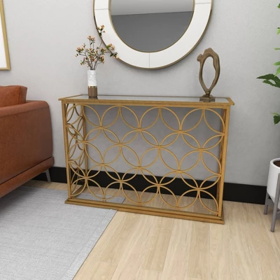 Rectangular Traditional Modern Metal Console Table Gold - Olivia & May 22 Rectangular Traditional Modern Metal Console Table Gold - Olivia & May - Image 20