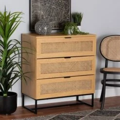 Sawyer Wood And Metal 3 Drawer Storage Cabinet With Natural Rattan Oak Brown/Black - Baxton Studio -HOMCOM Shop GUEST a7c7b625 a1b2 4ba8 b0e4 144310a364f5