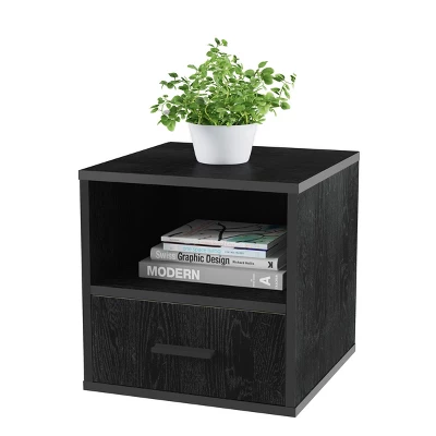 Hastings Home End Table, Stackable Modular Cube With Drawer, Black 3 Hastings Home End Table, Stackable Modular Cube With Drawer, Black