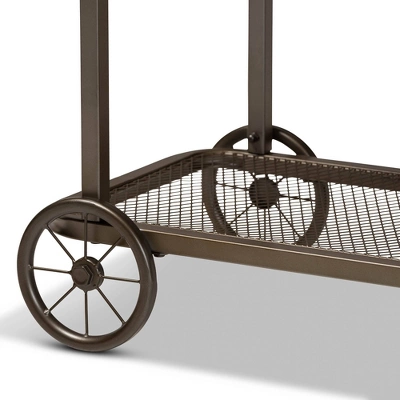 Terence Vintage Industrial Natural Wood And Metal Wheeled Console Table Black - Baxton Studio 5 Terence Vintage Industrial Natural Wood And Metal Wheeled Console Table Black - Baxton Studio - Image 3