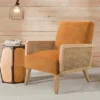 Chloé Cane Arm Chair With Wood Base Living Room Upholstered Accent Chair With Rattan Armrest | Karat Home