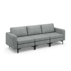 Costway Modern Modular 3-Seat Sofa Couch W/ Side Storage Pocket & Metal Leg GreenGrey -HOMCOM Shop GUEST af34cd90 c417 4367 9ea3 962329a5f09d