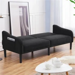 Yaheetech Upholstered Convertible Sofa Bed Futon With Adjustable Split Back -HOMCOM Shop GUEST b16c0124 0909 4d86 a1a1 c470750fa9ff