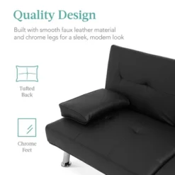 Best Choice Products Modern Faux Leather Convertible Futon Sofa W/ Removable Armrests, Metal Legs, 2 Cupholders -HOMCOM Shop GUEST b244eda2 89e7 419c 870a e2f1ef241a66