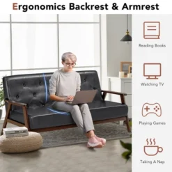 Costway 3-Seater Sofa PU Leather Sofa Couch W/ Rubber Wood Legs & Button Tufted Back -HOMCOM Shop GUEST b29b171b 5bb0 4942 af31 fa24a5d4f8a0