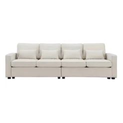 104" 4-Seater Modern Minimalist Linen Fabric Sofa With Arm Pockets And 4 Pillows - ModernLuxe -HOMCOM Shop GUEST b2cbef81 3d48 4fa8 aef3 3b2c949d24de