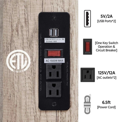 Yaheetech Rustic Side Table With 3 Drawers And Charging Station, Gray 7 Yaheetech Rustic Side Table With 3 Drawers And Charging Station, Gray - Image 5