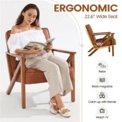 Yaheetech Faux Leather Armchair Accent Chair With Wood Legs For Living Room -HOMCOM Shop GUEST b423626f 0f36 4273 aa9c 90cd2b12699d