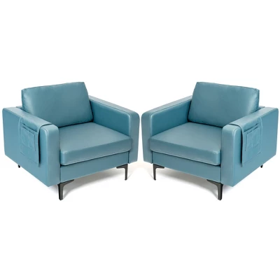 Costway Set Of 2 Leathaire Fabric Accent Armchair Single Sofa W/Side Storage Pocket 11 Costway Set Of 2 Leathaire Fabric Accent Armchair Single Sofa W/Side Storage Pocket - Image 9