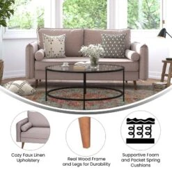 Flash Furniture Evie Mid-Century Modern Sofa With Fabric Upholstery & Solid Wood Legs -HOMCOM Shop GUEST b6d0dedf a037 4212 8be3 64d449c1e7f9