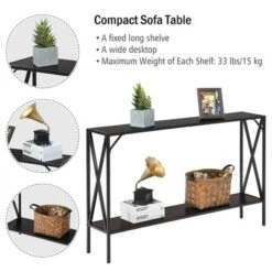 Costway Console Table 2 Tier Sofa Side Accent Table W/ Shelf Entryway Hallway Brown -HOMCOM Shop GUEST b7cefbde 0cab 4f74 827a 8318a4f9c4d5