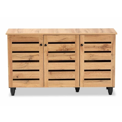 Gisela Wood 3 Door Cabinet Oak Brown/Black - Baxton Studio 4 Gisela Wood 3 Door Cabinet Oak Brown/Black - Baxton Studio - Image 2