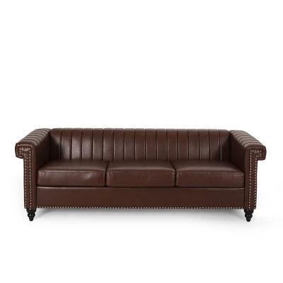 Drury Contemporary Channel Stitch 3 Seater Sofa With Nailhead Trim - Christopher Knight Home 13 Drury Contemporary Channel Stitch 3 Seater Sofa With Nailhead Trim - Christopher Knight Home - Image 11