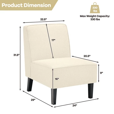 Costway Modern Armless Accent Chair Fabric Single Sofa WithRubber Wood Legs Beige/Gray 4 Costway Modern Armless Accent Chair Fabric Single Sofa WithRubber Wood Legs Beige/Gray - Image 2