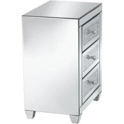 Studio 55D Modern Mirrored Rectangular Accent Side End Table 20" X 14" With 3-Drawer Silver Glass Crystal Living Room Home House -HOMCOM Shop GUEST ba5dc892 6bb5 42e9 bb32 b5822657bb61