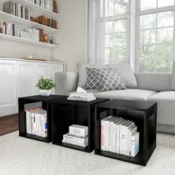 Hastings Home End Table, Stackable Modular Cube With Open Sides, Black -HOMCOM Shop GUEST badc5a62 9bfe 481d a753 1ba9e759ac10