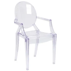 Emma And Oliver 4 Pack Oval Back Ghost Chair - Arms In Transparent Crystal - Stackable Side Chair -HOMCOM Shop GUEST bb0e124f d607 4a03 a019 bf337385e96a