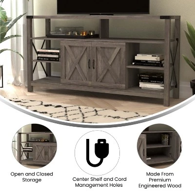 Emma And Oliver Modern Rustic Farmhouse Media Console Cabinet With Spacious Open And Closed Storage 7 Emma And Oliver Modern Rustic Farmhouse Media Console Cabinet With Spacious Open And Closed Storage - Image 5