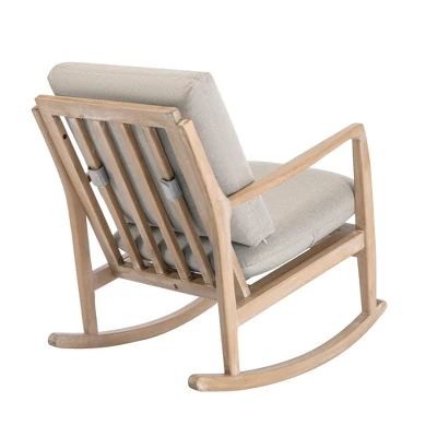 Solid Wood Rocking Chair Upholstered In Linen Fabric, Beige - ModernLuxe 9 Solid Wood Rocking Chair Upholstered In Linen Fabric, Beige - ModernLuxe - Image 7