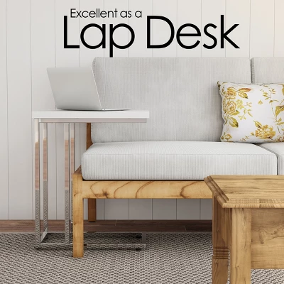 Hastings Home C-Shaped Sofa Side Table Space-Saving, White 4 Hastings Home C-Shaped Sofa Side Table Space-Saving, White - Image 2