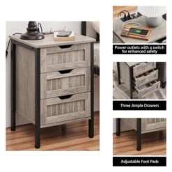 Yaheetech Rustic Side Table With 3 Drawers And Charging Station, Gray 11 Yaheetech Rustic Side Table With 3 Drawers And Charging Station, Gray -HOMCOM Shop GUEST bc98bda2 56fb 438a 986a f4451e1d758e