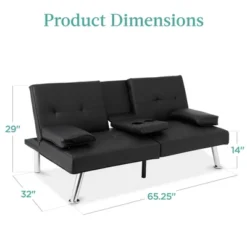 Best Choice Products Modern Faux Leather Convertible Futon Sofa W/ Removable Armrests, Metal Legs, 2 Cupholders -HOMCOM Shop GUEST bdcedf31 fa4e 4cf5 ba09 7fd110803e1d