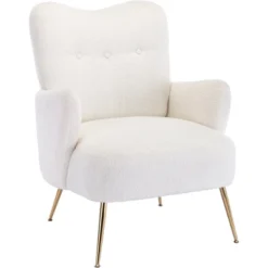 Modern Accent Chair With Golden Metal Legs, High Back Armchair In Teddy Short Plush Particle-ModernLuxe 21 Modern Accent Chair With Golden Metal Legs, High Back Armchair In Teddy Short Plush Particle-ModernLuxe -HOMCOM Shop GUEST bde1c471 9a15 47fa 860e ccbc09f43cb6