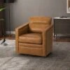 Eulalia 28.74''Wooden Upholstery Wide Genuine Leather Swivel Chair With Swivel Metal Base And Squared Arms | ARTFUL LIVING DESIGN -HOMCOM Shop GUEST be38d0ce 0e85 4ac1 9e48 52ff5c3b9f1f