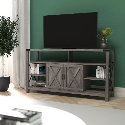 Emma And Oliver Modern Rustic Farmhouse Media Console Cabinet With Spacious Open And Closed Storage 3 Emma And Oliver Modern Rustic Farmhouse Media Console Cabinet With Spacious Open And Closed Storage
