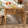 Falan Wood With Rattan 2 Drawer Console Table Oak Brown - Baxton Studio -HOMCOM Shop GUEST bf2f2e94 a671 43bc b6af eb0e203a5f28