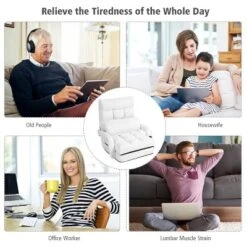 Costway Folding Floor Armchair W/6-position Adjustable Back & Lumbar Pillow White -HOMCOM Shop GUEST bfc58118 7209 4d17 9eeb 9d5909a90326