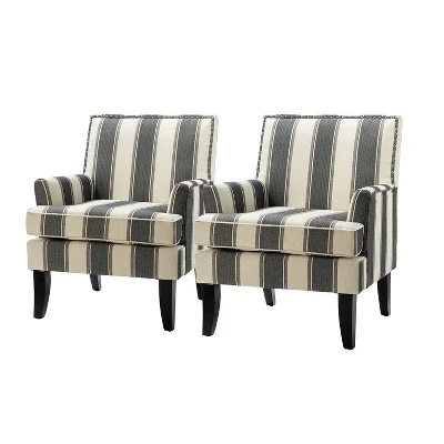 Set Of 2 Sara Upholstered Accent Arm Chair With Nail Head Trim | Karat Home-Stripe Red 12 Set Of 2 Sara Upholstered Accent Arm Chair With Nail Head Trim | Karat Home-Stripe Red - Image 11