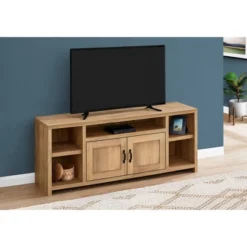 Modern Farmhouse Wood Look 2 Door 5 Shelf TV Stand For TVs Up To 60" Gold/Pine - EveryRoom