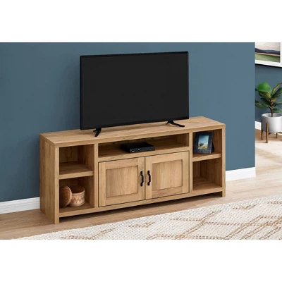 Modern Farmhouse Wood Look 2 Door 5 Shelf TV Stand For TVs Up To 60" Gold/Pine - EveryRoom 3 Modern Farmhouse Wood Look 2 Door 5 Shelf TV Stand For TVs Up To 60" Gold/Pine - EveryRoom
