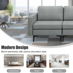Costway Modern Modular 3-Seat Sofa Couch W/ Side Storage Pocket & Metal Leg GreenGrey -HOMCOM Shop GUEST c0fbdf34 b6aa 4366 8c0f 55270a48c3d1