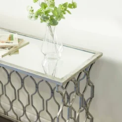 Contemporary Metal Pattern Console Table Silver - Olivia & May -HOMCOM Shop GUEST c133db66 c47d 42d3 bbb5 a105260e9628