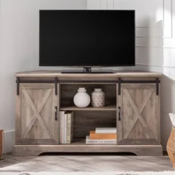 Robinson Rustic Transitional Sliding Barn Door Corner TV Stand For TVs Up To 58" - Saracina Home -HOMCOM Shop GUEST c3c5bfe5 57a2 47cd ad64 9af49c588b45