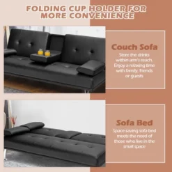 Costway Convertible Folding Futon Sofa Bed Leather W/Cup Holders&Armrests WhiteBlackBrown 19 Costway Convertible Folding Futon Sofa Bed Leather W/Cup Holders&Armrests WhiteBlackBrown -HOMCOM Shop GUEST c4e26972 e542 4332 abfc 0bd74e4724d6