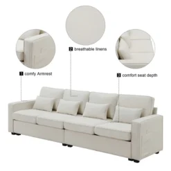 104" 4-Seater Modern Minimalist Linen Fabric Sofa With Arm Pockets And 4 Pillows - ModernLuxe -HOMCOM Shop GUEST c555cdab 9185 46a8 9215 54dc6ea13df8