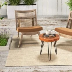 Costway Round End Table Accent Side Table Reclaimed Teak Wood Plant Stand Patio Rustic -HOMCOM Shop GUEST c5d81d8a da33 462b b30a 1504bc81cfd0