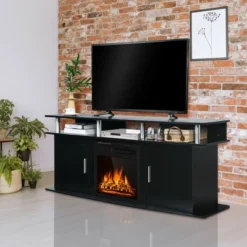 Costway 63'' Fireplace TV Stand W/18'' 1500W Electric Fireplace Up To 70'' Black -HOMCOM Shop GUEST c62313f9 3773 48ac a95a 1428c3216164