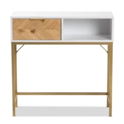 Giona Two-Tone Wood And Metal 1 Drawer Console Table White/Gold - Baxton Studio -HOMCOM Shop GUEST c70c7337 47d1 40f8 8e90 557a2c9fb3a9