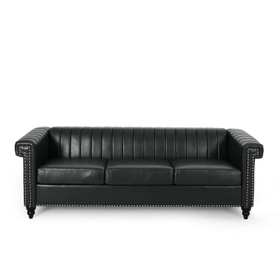 Drury Contemporary Channel Stitch 3 Seater Sofa With Nailhead Trim - Christopher Knight Home 14 Drury Contemporary Channel Stitch 3 Seater Sofa With Nailhead Trim - Christopher Knight Home - Image 12
