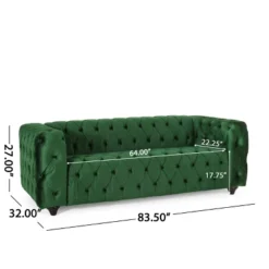 Sagewood Contemporary Velvet Tufted 3 Seater Sofa Emerald/Espresso - Christopher Knight Home -HOMCOM Shop GUEST c977c5d2 d191 491e a91f d79ac037e69e