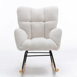 Epping Accent Modern Armchair Faux Shearling Fabric Nursery Glider Rocker, Wingback Chair Rocking Chairs-Maison Boucle