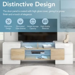 Versatile TV Stand For TVs Up To 80" With 2 Lighted Glass Shelves And LED Color Changing Lights - ModernLuxe -HOMCOM Shop GUEST c9ed8c52 0d58 4569 a5a9 c2c3666d32c7