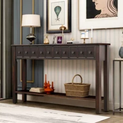 60"L Rustic Console Table With Two Different Size Drawers And Bottom Shelf-ModernLuxe -HOMCOM Shop GUEST ca514eff 15b3 4a48 b5bc 016c775d2d49