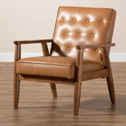 Sorrento Mid-Century Faux Leather Upholstered Wood Lounge Chair Walnut/Brown - Baxton Studio 15 Sorrento Mid-Century Faux Leather Upholstered Wood Lounge Chair Walnut/Brown - Baxton Studio -HOMCOM Shop GUEST cab32517 0c34 40a1 b972 ea2dea9119c5