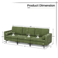Costway Modular 3-Seat Sofa Couch W/ Socket USB Ports & Side Storage Pocket Army Green -HOMCOM Shop GUEST cb52a1f4 6b67 4d52 a4d7 93d5754aec5a